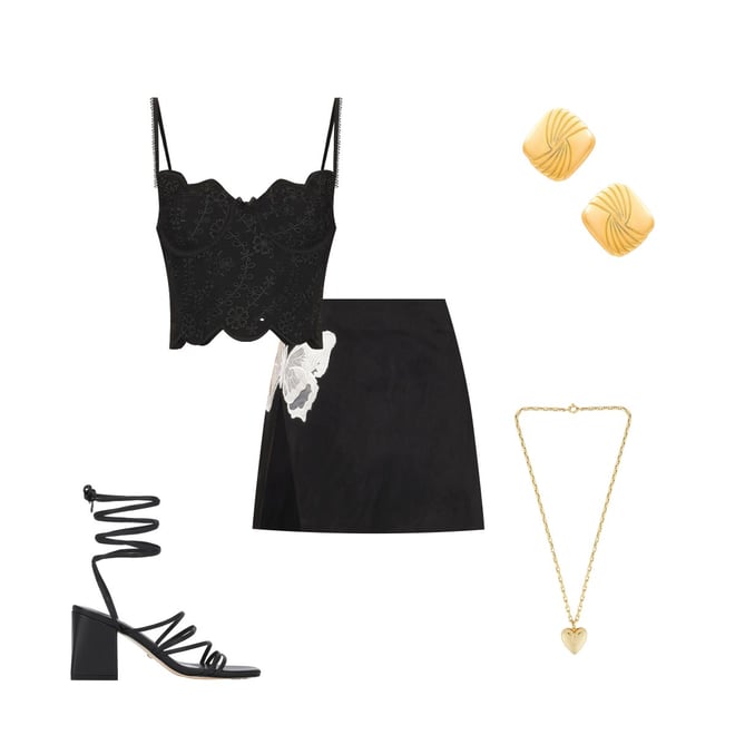 【関税&送料込】For Love & Lemons Skirts Black For Love & Lemons Auden Mini Skirt in Black | REVOLVE