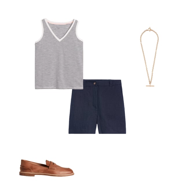 5th bundle featuring 3 items which compliment Regular V-Neck Slub Vest-Navy, Ivory Stripe
