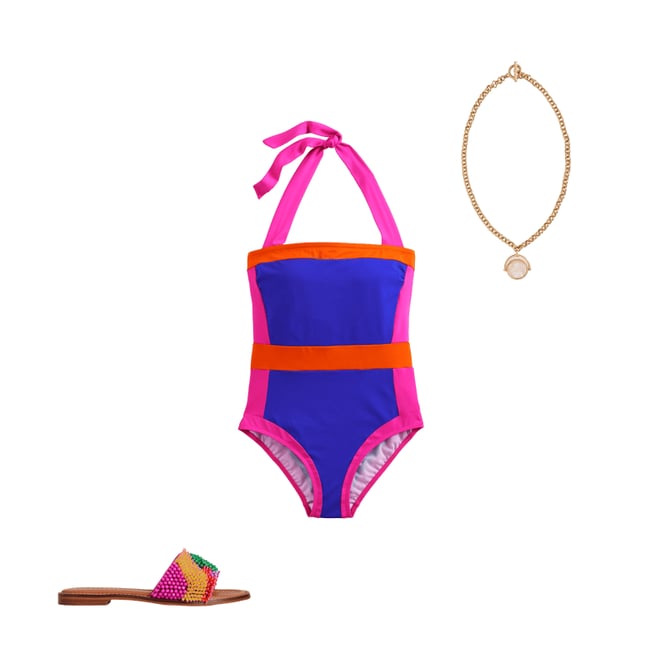 Santorini Halterneck Swimsuit Blue Pink Colourblock Boden US