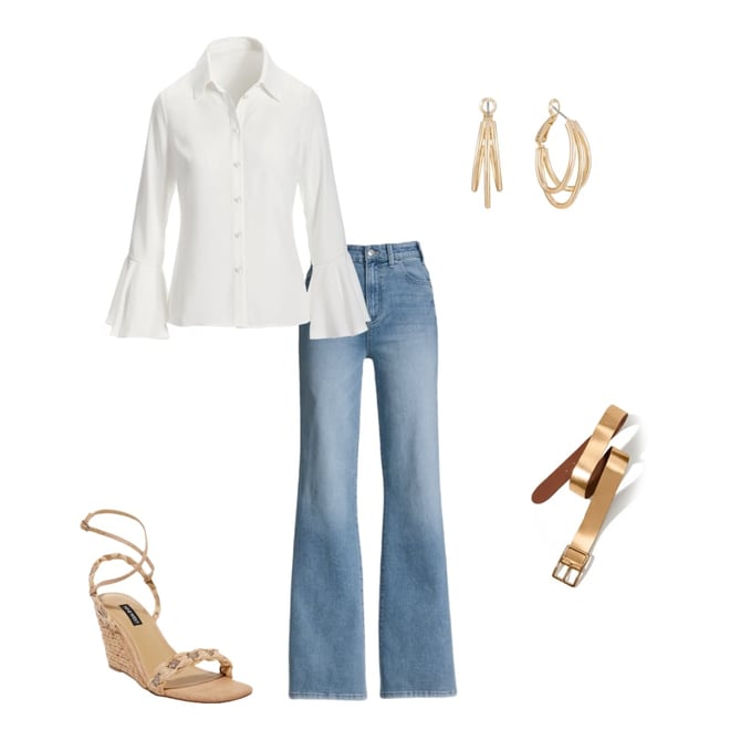 Alexa Flare Sleeve Shirt White
