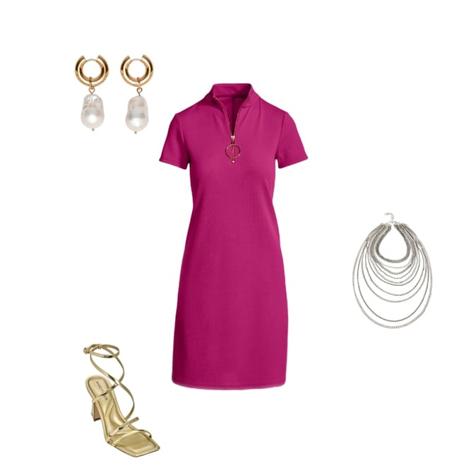 Zip Up Short Sleeve Shift Dress Hollyhock
