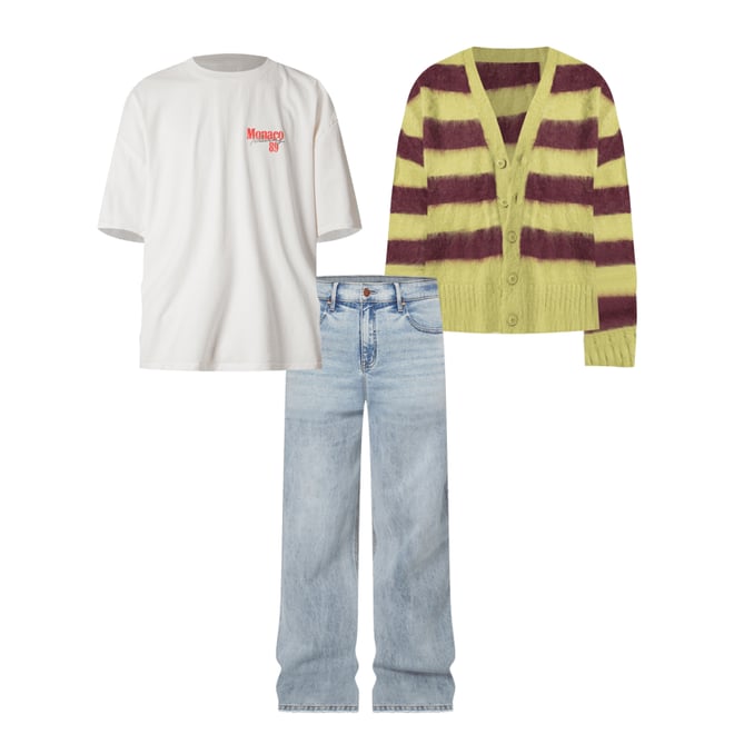 1st bundle featuring 2 items which compliment Striped Mohair Cardigan Sweater - Green/Brown