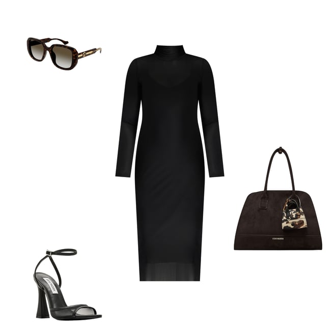 Steve Madden Vivienne Mesh Turtleneck Long Sleeve Bodycon Midi