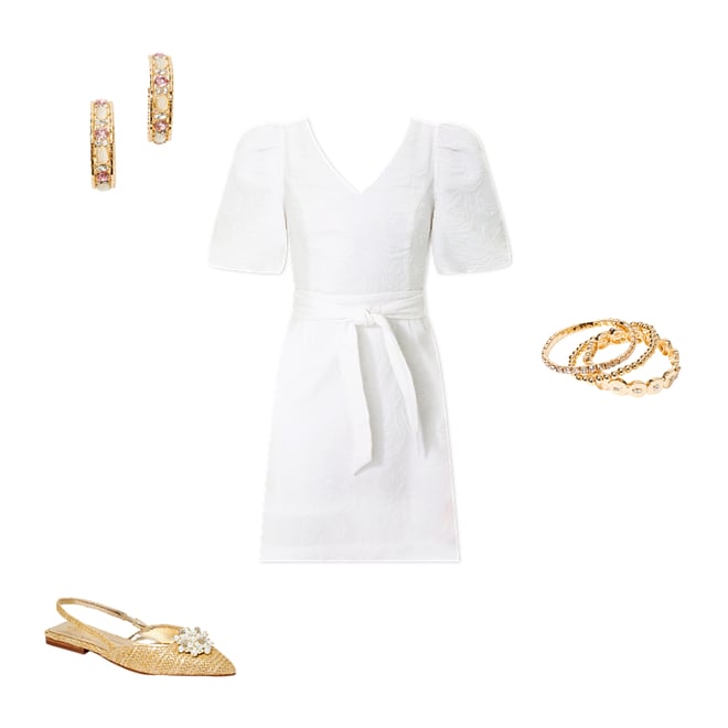 White Dress and Gold Accessories