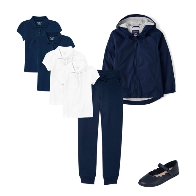 2nd bundle featuring 3 items which compliment Girls Uniform Ruffle Soft Stretch Pique Polo 4-Pack