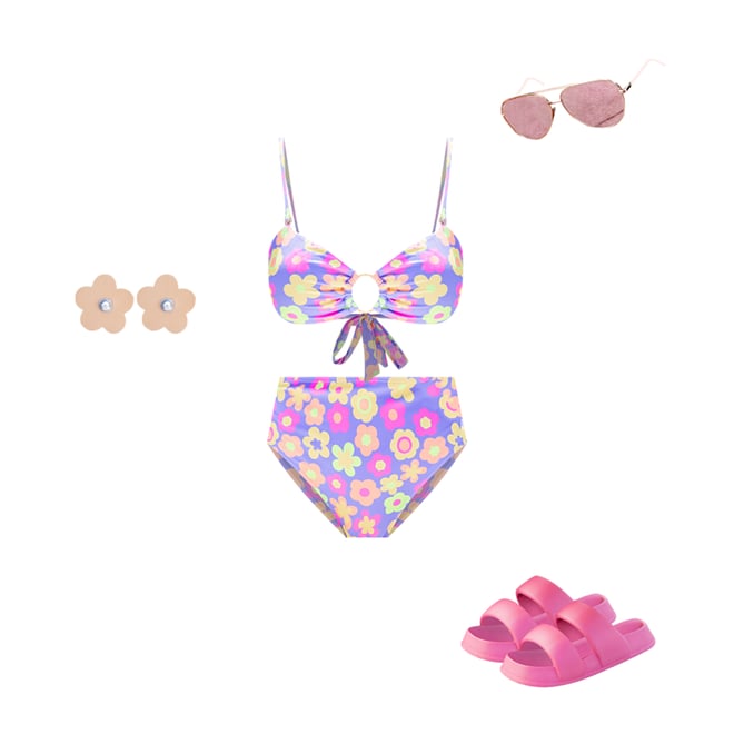 Diamond Girl Purple Retro Floral Bikini Bottoms and Sarong – Pink Lily
