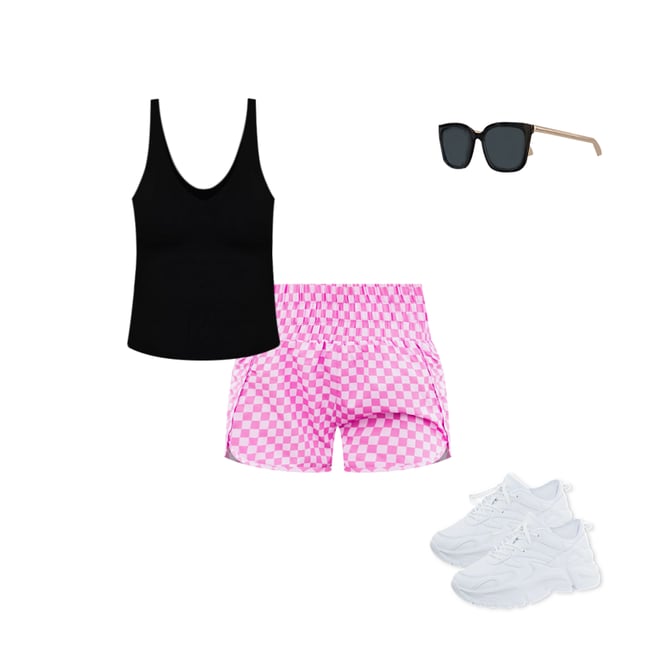 Errands To Run Pink Checkered High Waisted Athletic Shorts – Pink Lily