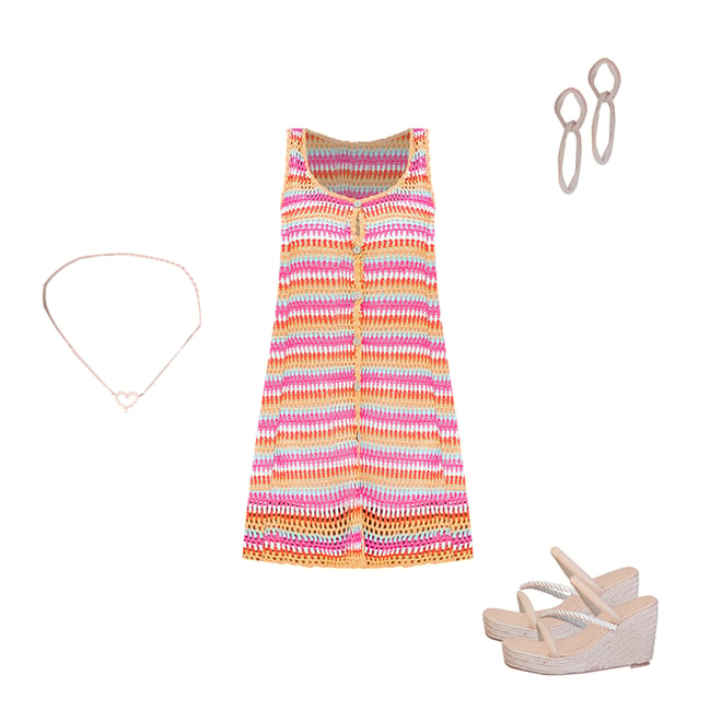 A Colorful Life Multi Stripe Crochet Mini Dress With Slip