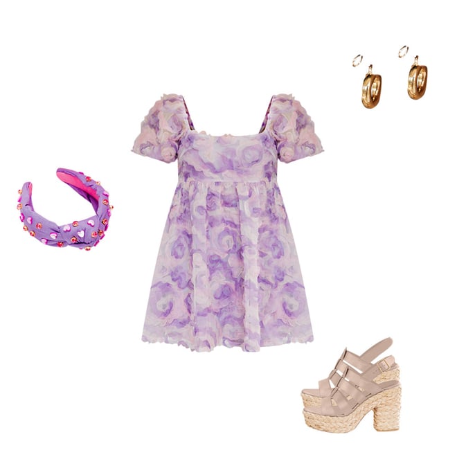 NISSA floral-appliqué georgette dress - Purple