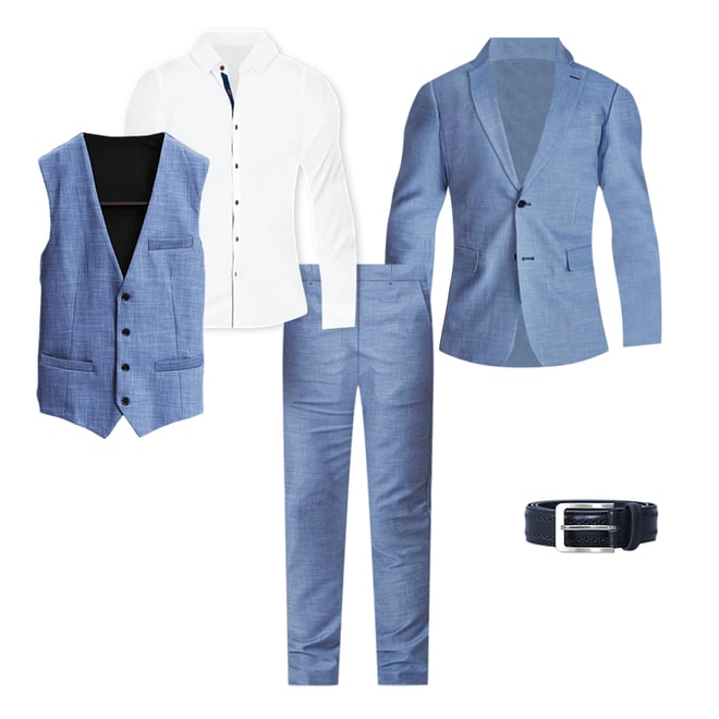 Athletic Fit Stretch Suit Vest - Heathered Light Blue