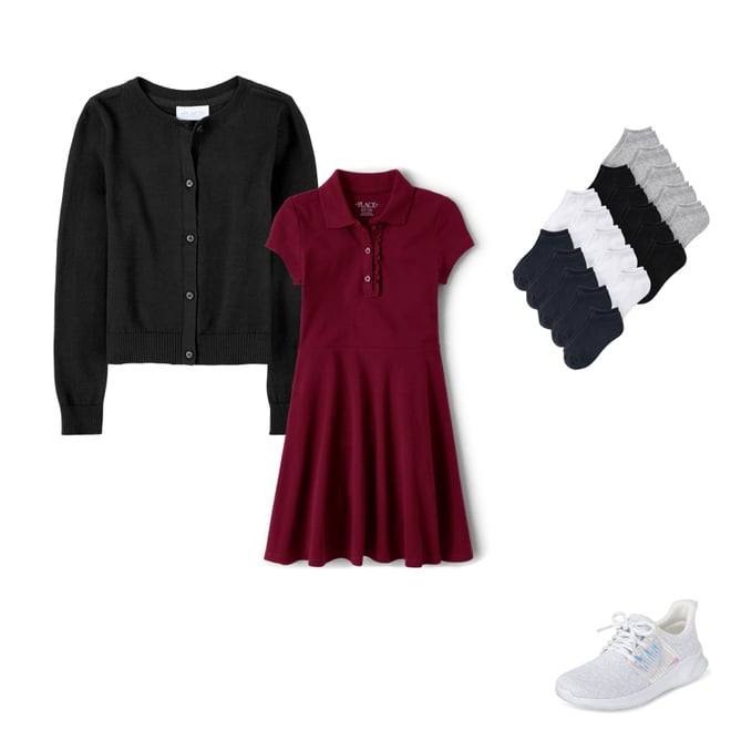 1st bundle featuring 3 items which compliment Girls Uniform Ruffle Pique Polo Dress