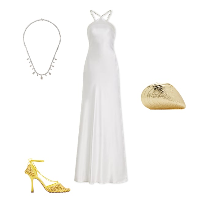 White Cadence pearl-embellished satin dress, Staud