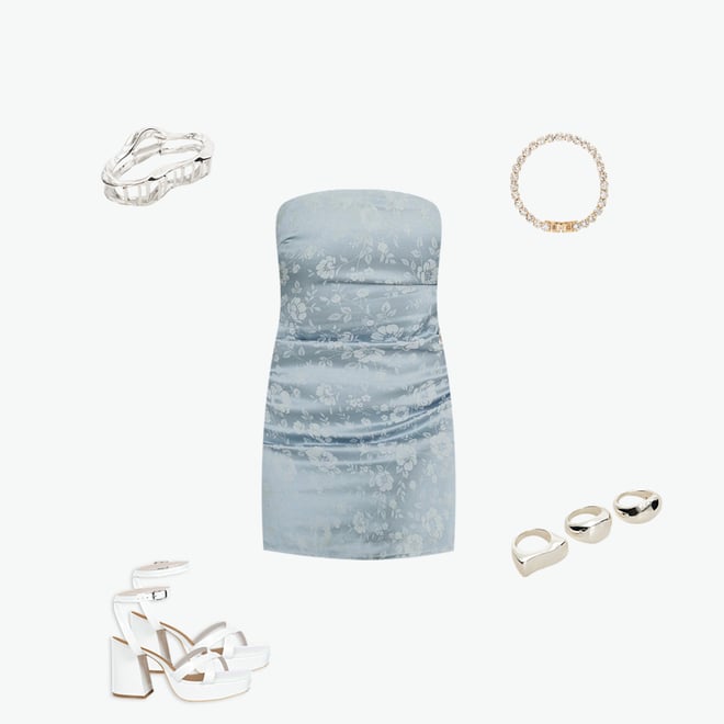 Ramie Strapless Mini Dress Blue