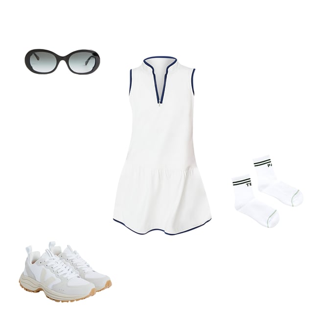 White and French Quarter Zip Emma Tennis Dress