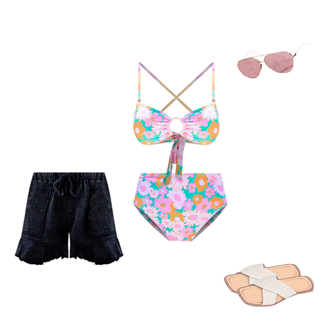 Diamond Girl Green Retro Floral Bikini Bottoms and Sarong – Pink Lily