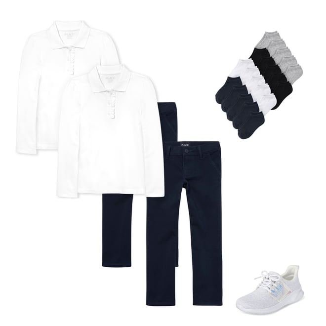 1st bundle featuring 3 items which compliment Girls Uniform Stretch Bootcut Chino Pants 2-Pack