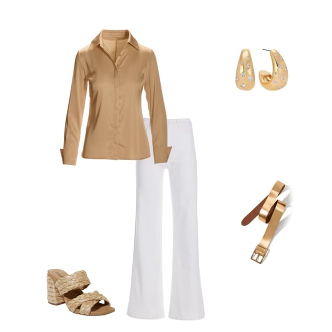 Sophia Button-Up Charmeuse Blouse Pearl