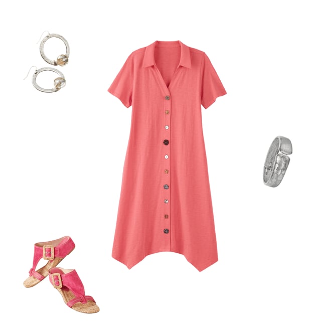 Danielle Button Dress - Knit Short Sleeve Dress