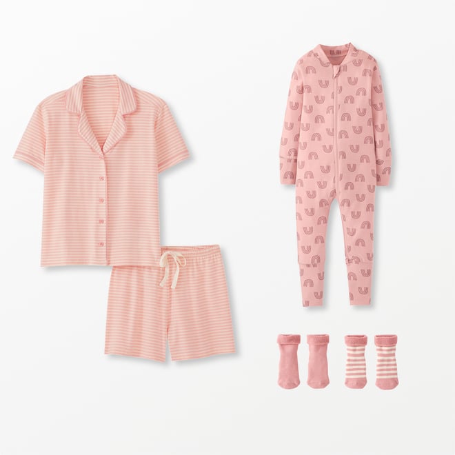Q005 White/Pink Striped Design Summer Women Short Sleeves Long Pants  Pajamas Set