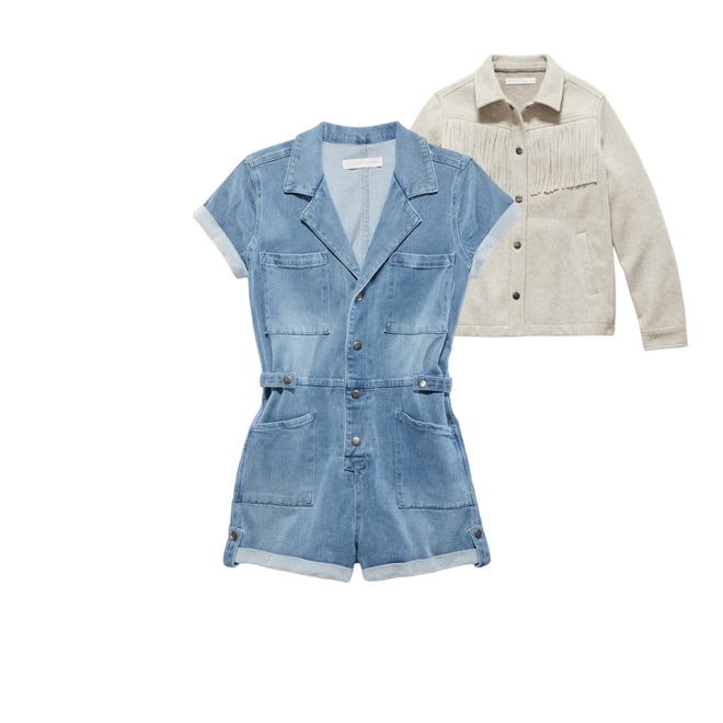 2nd bundle featuring 1 items which compliment Dana Utility Knit Denim Romper - Light Wash