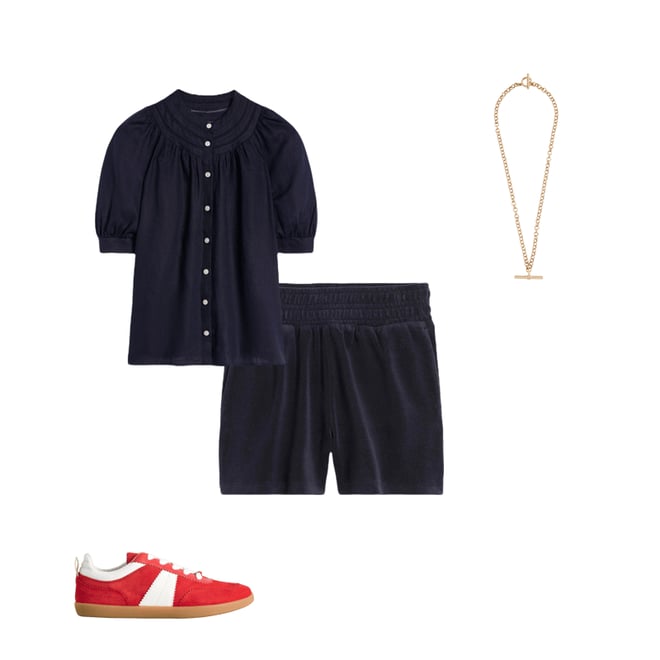 6th bundle featuring 3 items which compliment Smocked Towelling Short-Navy