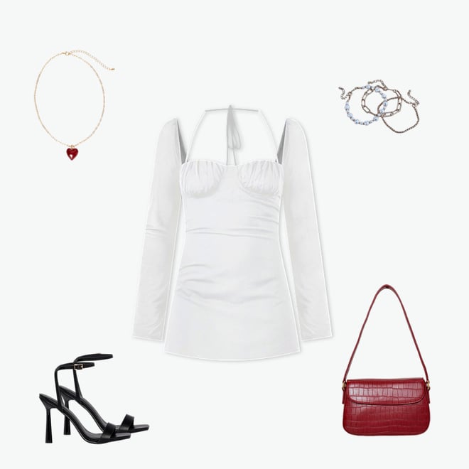 White Dress One-Shoulder Long Sleeve Flare Sleeve Lace Mini Dress –  KesleyBoutique