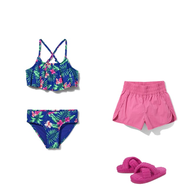 Tween Girls Sleeveless Tropical Flower Bikini Swimsuit