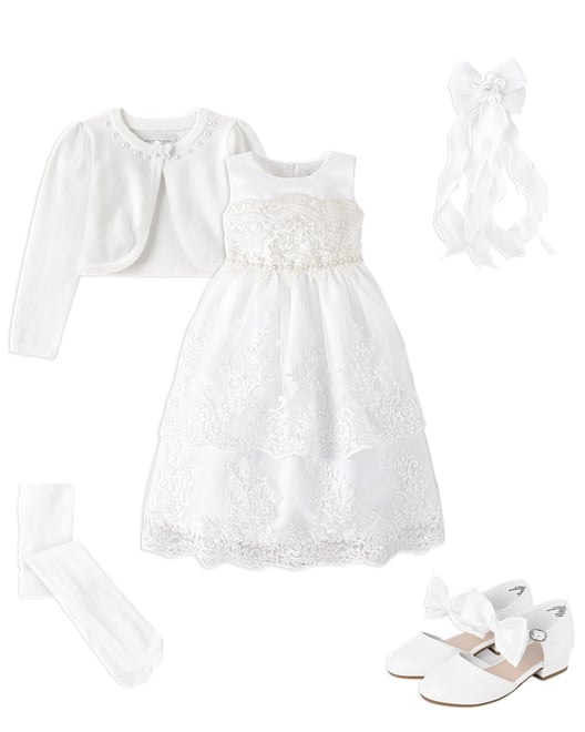 4th bundle featuring 4 items which compliment Girls Lace Applique Tiered Dress