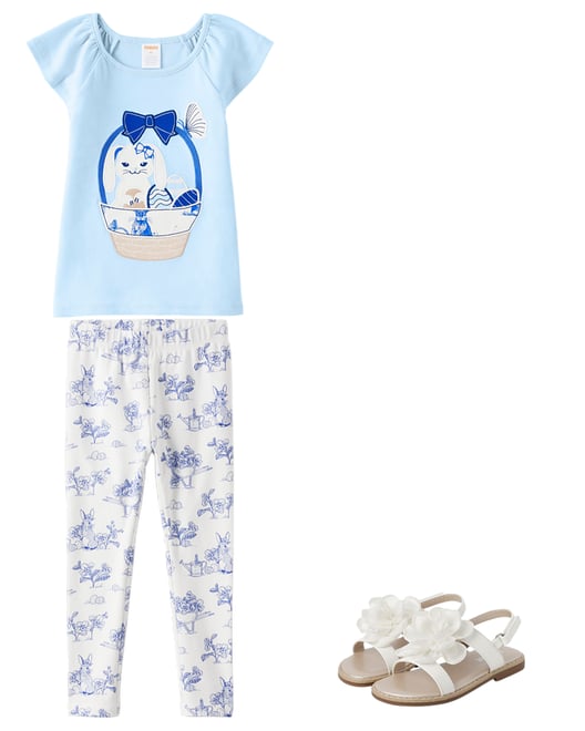 - Belle - Girls | Bunny Blue Knit Print Leggings SIMPLYWHT Gymboree