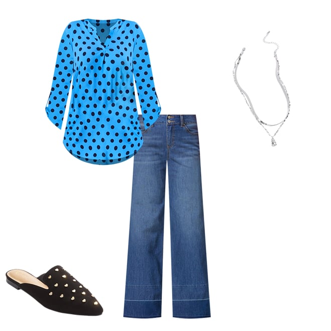 Blue polka hotsell dot shirt outfit