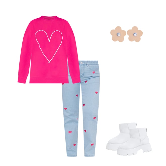 Heart Outline Hot Pink Oversized Graphic Sweatshirt FINAL SALE