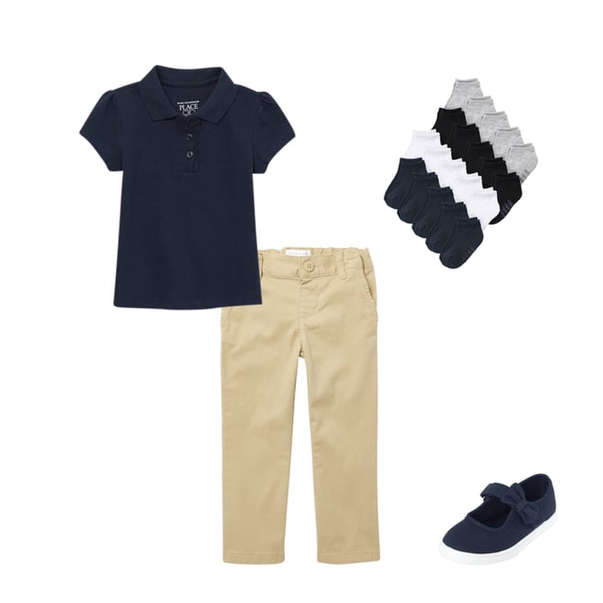 2nd bundle featuring 3 items which compliment Toddler Girls Uniform Ruffle Soft Stretch Pique Polo