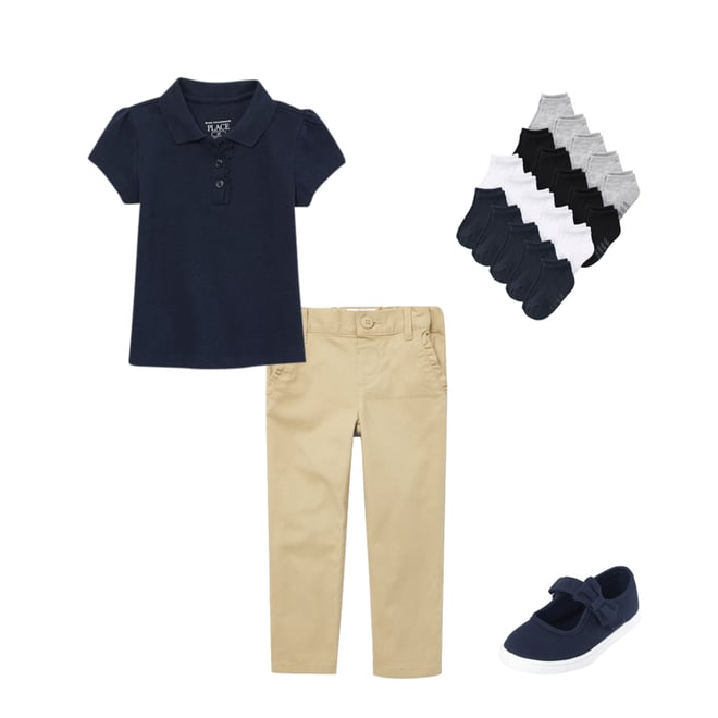 3rd bundle featuring 3 items which compliment Toddler Girls Uniform Ruffle Soft Stretch Pique Polo