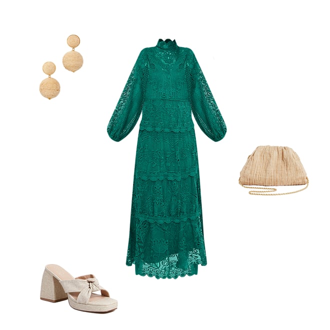 Dark Green Guipure Long Sleeve Maxi Dress – FARM Rio