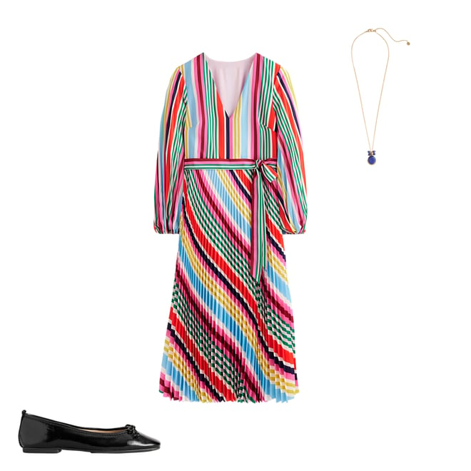 V-Neck Pleated Midi Dress - Varigated Multistripe | Boden US