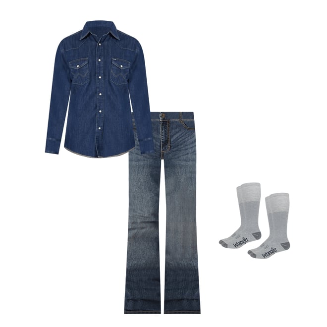 Cowboy Cut® Long Sleeve Western Denim Snap Work Shirt in Dark Denim