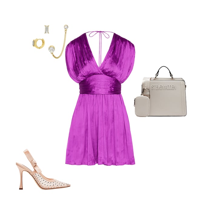 Purple dress with gold on sale accessories