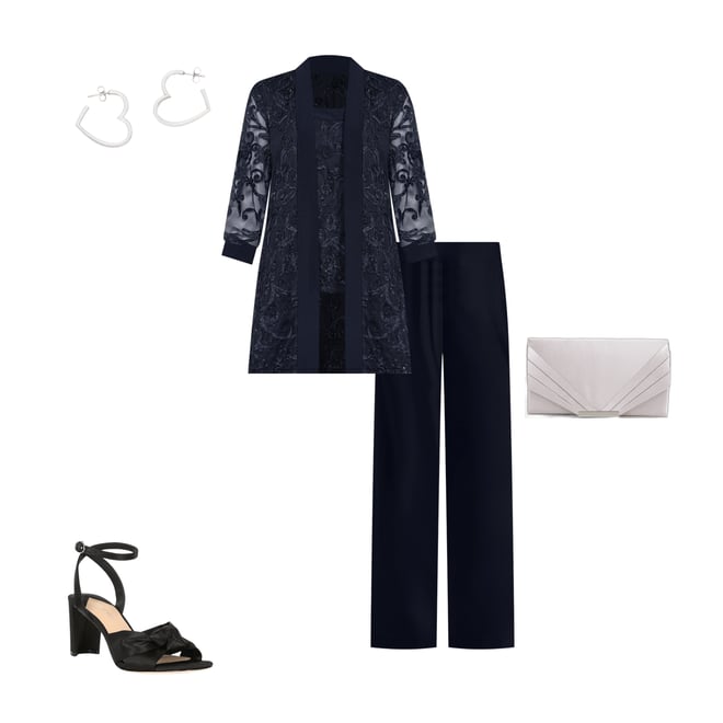 R & M Richards Embroidered Soutache Mesh Lace 3/4 Sleeve Scoop