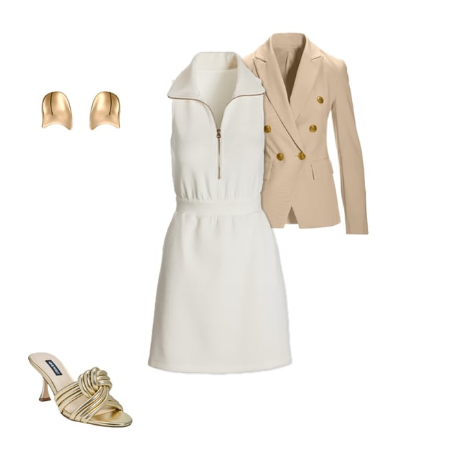 Luxe Lounge Zip Cinched Waist Dress Off White