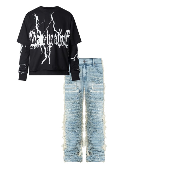 V631 Baggy Frayed Denim - Blue | mnml | shop now