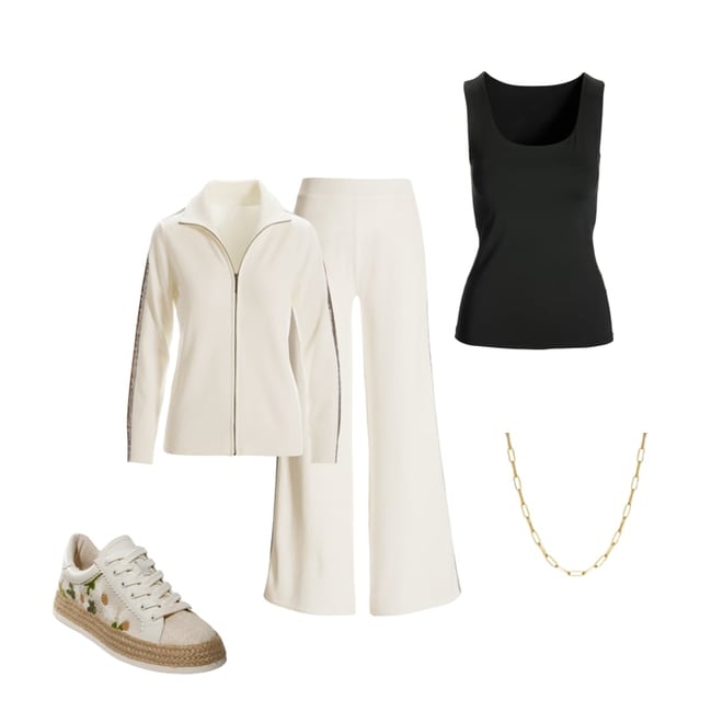 Sequin Stripe Sweater Lounge Set Off White