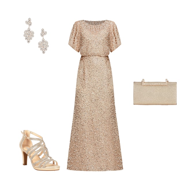 sachin and babi light blue dress Adrianna Papell Beaded Sequin Evening Gown Blush Champagne Size 4 main image 1