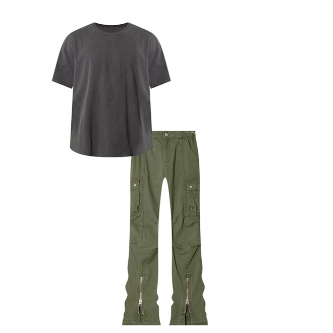 Front Zip Flare Cargo Pants - Olive | mnml | shop now Front Zip Flare Cargo Pants - Olive | mnml | shop now