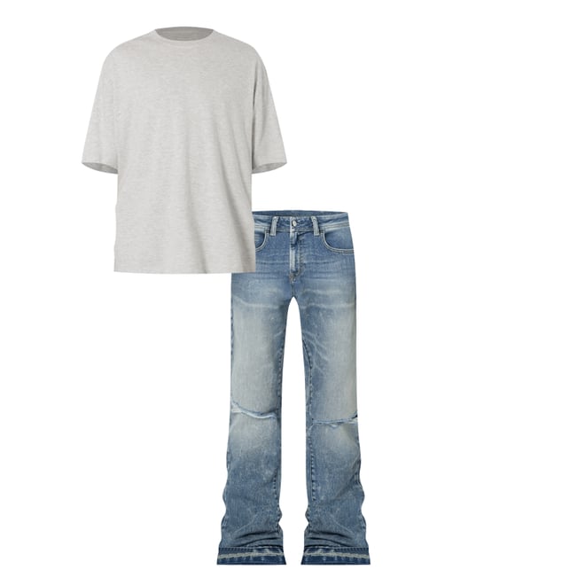 B615 Knee Hole Flare Denim - Blue | mnml | shop now