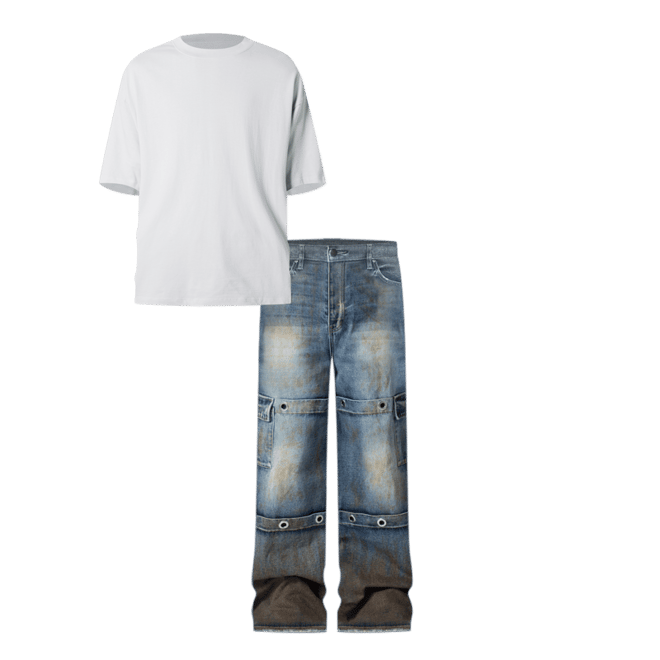 BAGGY DENIM 迷彩 裾絞り可能2WAY 】カモフラミリタリーツイルワイドカーゴパンツ