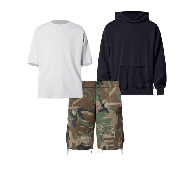 1st bundle featuring 2 items which compliment Distressed Cargo Shorts - Camo