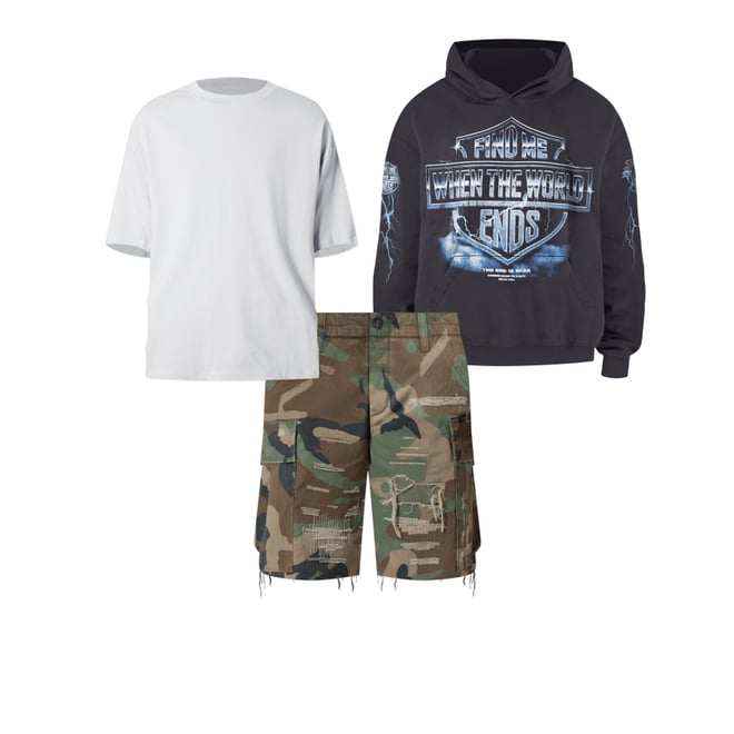 Distressed Cargo Shorts - Camo | mnml | shop now
