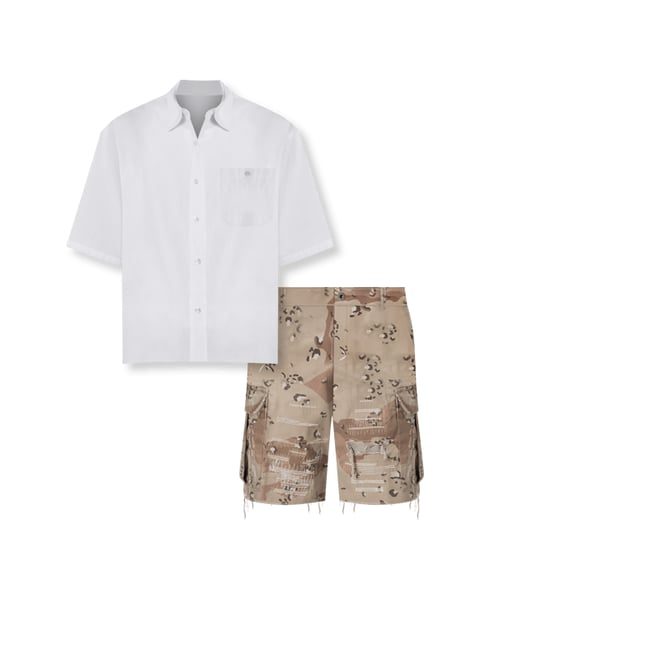 【mnem】Smog Camo Denim Shorts HBER Mens Camo Denim Shorts Mid Rise Frayed Raw Hem