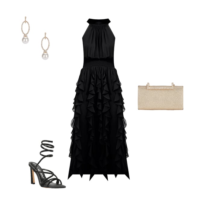 chinese dress ladies Pétunia Black Lace Flounce Maxi Dress (Final Sale), L / Black main image 0