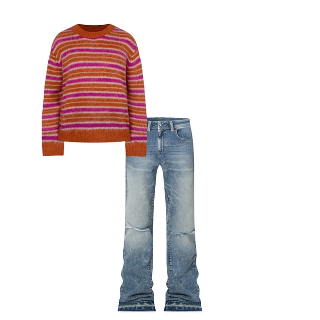 B615 Knee Hole Flare Denim - Blue | mnml | shop now